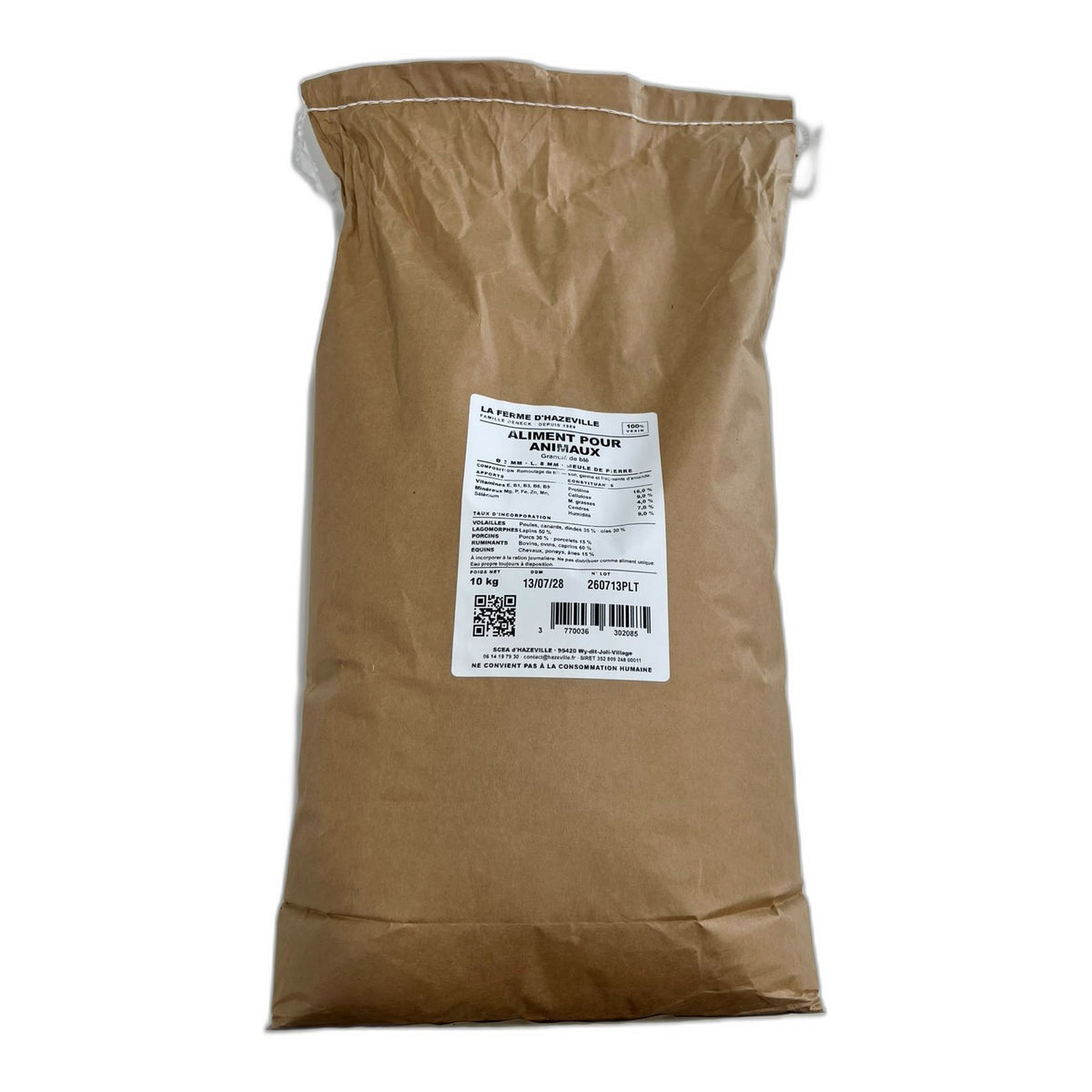 Sac de 10 kg de granulés de blé pour animaux, La Ferme d’Hazeville