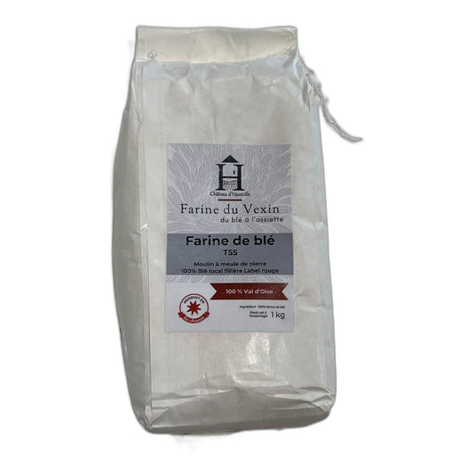 Sachet de farine T55 de meule, 1 kg, moulue au Château d’Hazeville