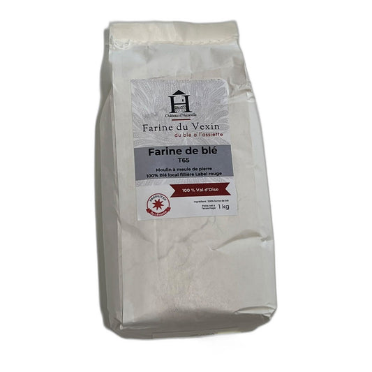 Sachet de farine T65 de meule, 1 kg, moulue au Château d’Hazeville